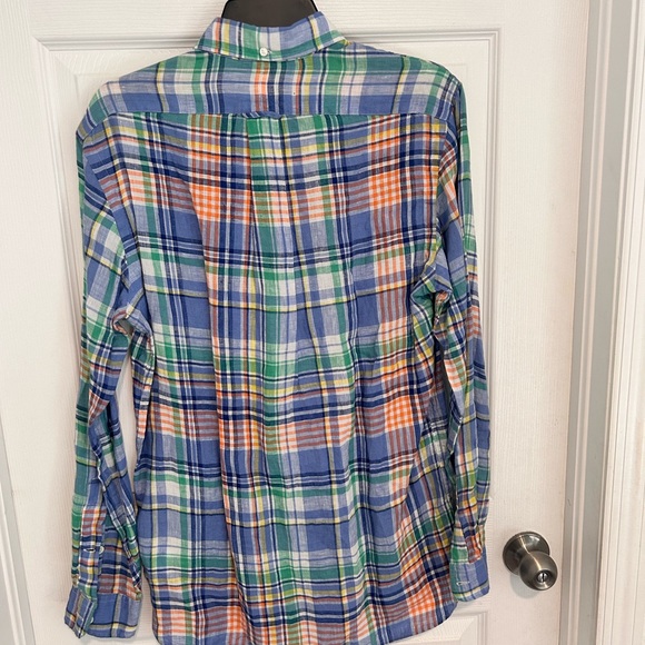NWOT Ralph Lauren Blue Green Orange Plaid Shirt 100% Linen - Picture 2 of 7